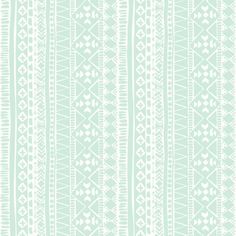 a light green and white striped wallpaper with an intricate design on the bottom half