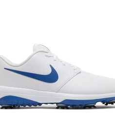 Nike Roshe G Tour Golf Shoes Wide Summit White Blue Ar5579-101 Mens Size 7w New Without Box Shipping Same Day If Paid In The Am Est Classic Blue Running Sneakers, Leather Low-top Golf Sneakers, Classic Blue Lace-up Running Shoes, Nike Low-top Golf Shoes For Sports, Classic Blue Running Shoes With Round Toe, White Golf Shoes With Rubber Sole For Sports, White Sole Low-top Golf Shoes, Blue Leather Running Shoes For Sports, Blue Slip-resistant Synthetic Sneakers