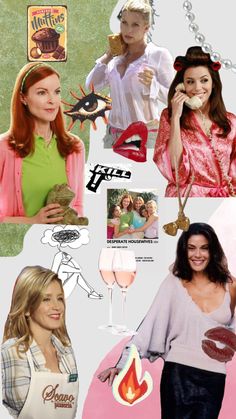 collage of photos with women from the tv show friends like us and wine glasses