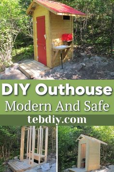 an outhouse made from wooden pallets with the words diy outhouse modern and safe