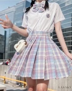 Lasaky - Autumn Plaid Skirt - Classic Half-Skirt for College Uniforms: Foundation Original College Skirt, Velvet Pleated Skirt, Plaid Skirt Set, Rok Mini, Short Pollera, Tartan Skirt, Plaid Pleated Skirt, Estilo Preppy, Half Skirt