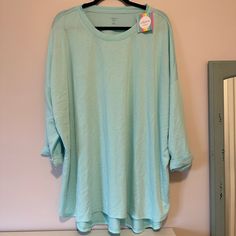 New With Tags! Cute Teal/Mint Green Color. Shorter Long Sleeves Rolled At Cuff. Tunic Style. Smoke And Pet Free Home! Oversized 3/4 Sleeve Tops For Loungewear, Oversized Blue Top With 3/4 Sleeves, Oversized Blue Tops With 3/4 Sleeves, Oversized Blue Half Sleeve Top, Oversized Green Tops With 3/4 Sleeves, Mint Green Color, Tunic Style, Tunic Styles, Green Color