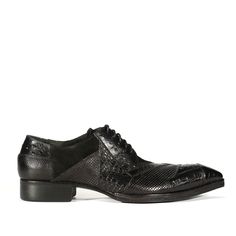 Jo Ghost 2028 Men's Shoes Black Multi Material Leather Derby Oxfords (JG5305)-AmbrogioShoes Low-top Leather Shoes With Perforated Toe For Derby, Black Crocodile Pattern Wingtip Oxfords, Crocodile Loafers, Classic Semi-formal Oxfords With Crocodile Pattern, Italian Shoes For Men, Semi-formal Black Derby Shoes With Brogue Detailing, Semi-formal Black Crocodile Pattern Leather Shoes, Alligator Crocodile, Jodhpur Boots