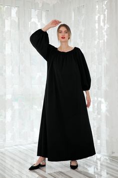 Black Taffeta Dress, Kaftan Dress, Bishop Sleeve Dress Our Amazing Black Maxi Taffeta dress is our new arrival for Pre Fall 2020 - the best women formal dress! The maxi frame of our elegant dress gives it the comfy fit we all need. Cut for an oversized, maxi fit, our taffeta maxi dress drapes from the shoulders and moves queenly as you walk. The taffeta fabric is always a winning choice for Formal Events and Party Wear, whether you style it with flats, or with heels for evening. This kaftan maxi Oversized Maxi Dress For Daywear, Black Relaxed Fit Maxi Dress, Black Cotton Maxi Dress, Oversized Cotton Maxi Dress, Dress Plus Size Formal, Dress With Bishop Sleeves, Black Taffeta Dress, Plus Size Formal Dress, Formal Dress Black