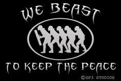 the logo for we beast to keep the peace, with silhouettes of people walking