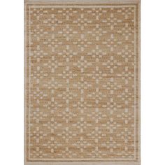 a beige and white rug with squares on the bottom, in front of a white background