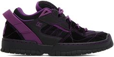 Low-top paneled buffed leather, suede, and mesh sneakers in black and purple. · Topstitching throughout · Lace-up closure · Padded tongue and collar · Logo-embossed rubber pull-loop at heel tab · Logo embroidered at heel counter · Logo embossed at heel · Terrycloth lining · Logo embossed at textured rubber midsole · Treaded rubber sole Part of the NEEDLES x DC Shoes collaboration. Supplier color: Black/Purple Mesh Sneakers, Black And Purple, Dc Shoes, Terry Cloth, Logo Embroidered, Womens Shoes Sneakers, Low Top, Apparel Accessories