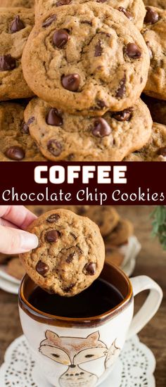 coffee chocolate chip cookies in a mug with the words coffee on top and below it