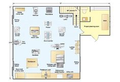 the floor plan for an office with two separate rooms and one living room in it