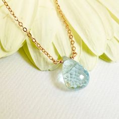 Aquamarine Necklace, March Birthstone Necklace - JewelLUXE Briolette Necklace, March Birthstone Necklace, Black Diamond Necklace, Gold Lariat Necklace, Floating Necklace, Compass Pendant, Aquamarine Pendant, Aquamarine Necklace, Rose Quartz Necklace