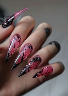 Nail Designs Pointy, Edgy Nails, Her Nails, Bright Nails, Coffin Nails Designs, Funky Nails