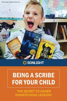 a young boy holding two books in his hands with the title being a scrube for your child