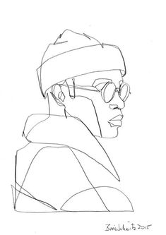 a drawing of a man wearing glasses and a hat