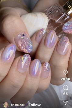 Purple Transparent Nails, Amethyst Inspired Nails, Dreamy Purple Nails, Purple Quartz Nails, Fairy Purple Nails, Purple Glitter Nails, Manicure Inspiration, Mermaid Nails, Edgy Nails