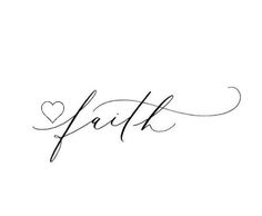 the word faith written in cursive writing with a heart on top of it