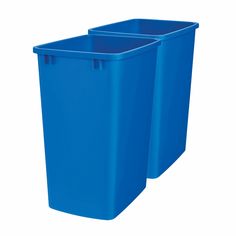 two blue plastic bins sitting side by side