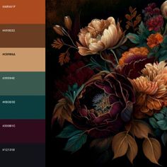 an image of a bouquet of flowers on a black background with color swatches to choose from