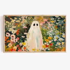 a painting of a ghost surrounded by flowers