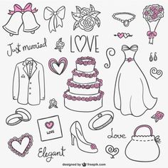 wedding doodles with clothes and accessories