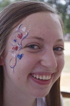 Patriotic Fourth of July Hearts Face Painting Paint Valentines, Fourth Of July Face Paint, 4th Of July Face Paint, July Face Paint, Face Painting Supplies, July Makeup, Face Painting Tips, Cheek Art