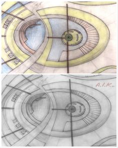 two different views of a spiral staircase