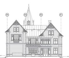 an architectural drawing shows the front and side of a house