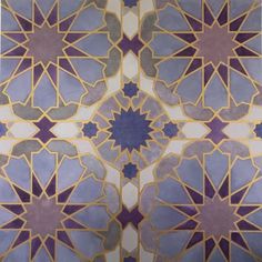 an intricately designed tile with blue and purple colors