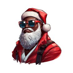 an image of santa claus wearing sunglasses and a red jacket with his head tilted to the side