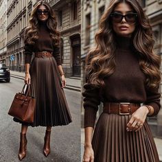 Luxurious Style Fashion, Chic Wear Style Fashion, Pretty Autumn Outfits, Chic Autumn Outfits Classy, Elegant Wear For Women, Office Elegant Outfit, Classic Sophisticated Style, Wear Sweater Over Dress, Timeless Pieces Fashion