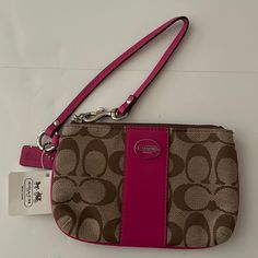 Nwt Coach Monogram Wristlet With Silver Hardware. Measurement 6” X 4” Pink Wallet With Wrist Strap As Gift, Pink Pouch Wristlet With Wrist Strap, Pink Pouch Wristlet With Strap, Pink Wristlet With Removable Pouch As Gift, Pink Pouch Wristlet With Zipper Closure, Pink Clutch Wristlet With Zipper Closure, Pink Clutch Wristlet, Pink Wristlet For Daily Use, Pink Wristlet With Removable Pouch