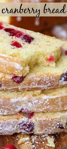 cranberry bread with powdered sugar on top