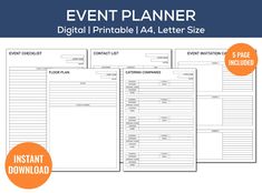 the printable event planner is shown in three different sizes