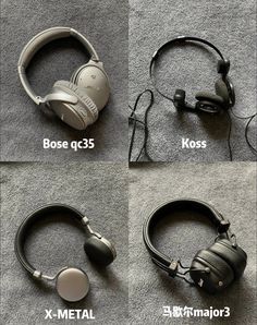 four different types of headphones are shown