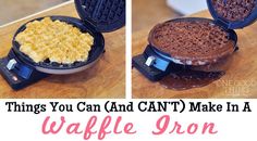 two waffle irons on a table with the words, things you can and can't make in a waffle iron