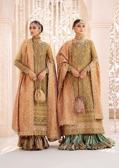 WEDDING FESTIVE ?24 VOL. 2 - LOOK 01 - Luxury Collection | Latest Pakistani Salwar Kameez Punjabi Suit Designer Wear Farshi Gharara Pakistani, Neckline Finishing, Tissue Dupatta, Dupatta Border, Modest Girl, Pakistani Designer Clothes, Frock Style, Chiffon Collection, Embroidered Organza