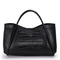 Introducing Quinn, the Black Leather Tote , an enchanting blend of elegance and functionality. Crafted from top-layer cowhide, this beautifully designed tote boasts a luxurious crocodile pattern, exuding timeless sophistication. Its semi-structured form strikes the perfect balance between medium hardness and flexibility, allowing it to hold its shape while accommodating your essentials with ease. With several internal pockets for organization and a versatile design for shoulder or hand carry, this beautifully crafted bag elevates your style. Dimensions: 15.7” x 7.5” x 8.3”. Embrace the beauty of everyday luxury with the Quinn Tote. Luxury Leather Bag, Leather Suitcase, Black Leather Shoulder Bag, Handbags Fashion, Crocodile Pattern, Beautiful Handbags, Leather Handbags Tote, Casual Tote, Shoulder Messenger Bag