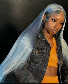 Colored Wigs On Black Women, Ice Blue Wig, Wig Install Hairstyles Color, Lace Front Colored Wigs, Lavender Wigs For Black Women, Exotic Wig Hairstyles, Color Lace Front Wigs Black Women, Colored Lace Front Wigs Black Women, Wig Colors Black Women