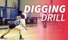 a girl is playing with a ball in a gym and the words digging drill are above her