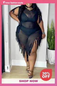 knowfashionstyle Black V Deep Fringed Trim Irregular Hem Plus Size Nightclub Plus Size Bodycon Sheer Mesh Maxi Dress Irregular Dress, Night Club Outfits, Plus Size Bodycon, Mesh Maxi Dress, Bodycon Maxi Dresses, Maxi Dress Online, Irregular Hem, Lace Dress Long, Plus Size Maxi