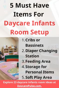 the 5 must have items for day care infants room set up with text overlay