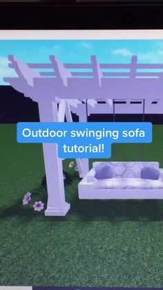 a computer screen showing an outdoor swing and sofa