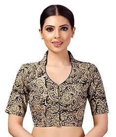 High Neck Saree Blouse, Kalamkari Blouse Designs, Elbow Sleeve Blouse, Long Blouse Designs, Kalamkari Blouse, Blouse Tops Designs