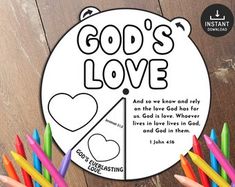 hands holding colored pencils with the words god's love on it and an image of