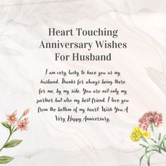 an anniversary card for husband with flowers on the front and back, in white marble