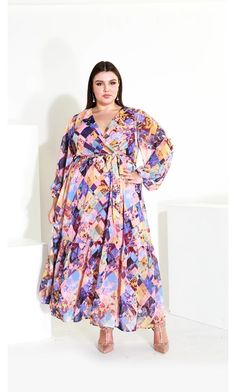 Charlie Print Maxi Dress - musk Multicolor Belted V-neck Dress, Spring Long Sleeve Faux Wrap Midi Dress, Long Sleeve Faux Wrap Midi Dress For Spring, Pink V-neck Belted Midi Dress, Multicolor Surplice Neckline Wrap Dress For Spring, Multicolor Surplice Neckline Midi Dress, Multicolor V-neck Midi Dress With Tie Waist, Pink Flowy Wrap Dress With Surplice Neckline, Pink Wrap Dress With Tie Waist And Surplice Neckline