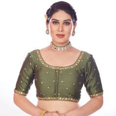 Green color Blouse in Silk fabric with Thread, Zari work Reception Lehenga, Raw Silk Fabric, Color Blouse, Dupion Silk, Zari Work, Wear Green, Thread Work, Raw Silk, Silk Blouse