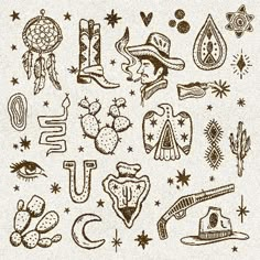 an old school tattoo design with various symbols