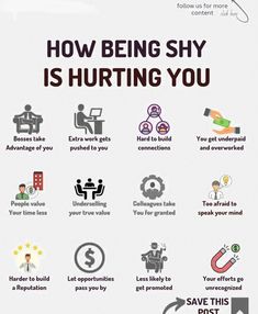 a poster with the words how being shy is hurtting you on it's side