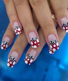 Nail art ♥ trop beau Minnie Mouse Red, Disney Nail, Image Nails, Fingernail Designs, Dot Nail Art