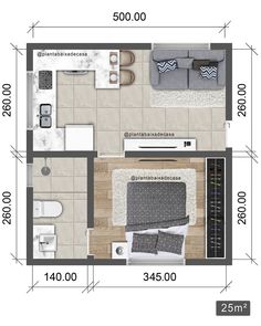 the floor plan for a small apartment with one bedroom and an attached living room area